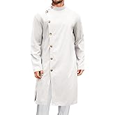 Runcati Mens Kaftan Thobe Button Down Long Sleeve Robe Casual Henley Shirt Cotton Muslim Gown Kurta Tops