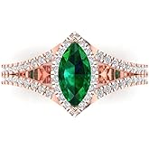Clara Pucci 14K Solid Rose Gold 1.2 ctw Emerald Halo Ring for Women | Anniversary, Birthday Gift | 9x4.5mm Marquise Cut