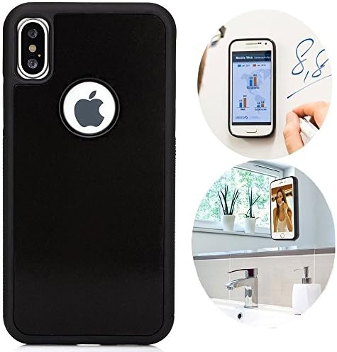 iPhone X Anti Gravity Phone Case Magical Nano Can Stick to Glass, Whiteboards, (Black)