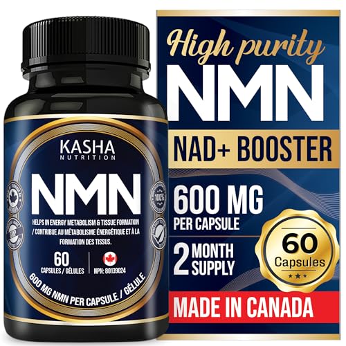 NMN High Purity 600 mg per Capsule – Nicotinamide Mononucleotide Supplement | Supports Cellular Health | Supports NAD+ Levels | Helps Metabolize Nutrients | Source of Vitamin B3 | 60 Capsules | 2 Month Supply | Made in Canada