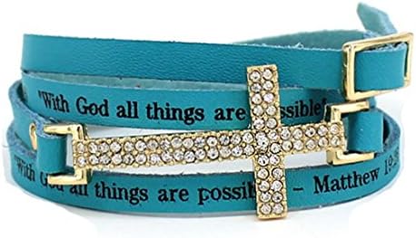 4030013 Matthew 19:26 Leather Wrap Cross Bracelet Scripture With God All Things Are Possible