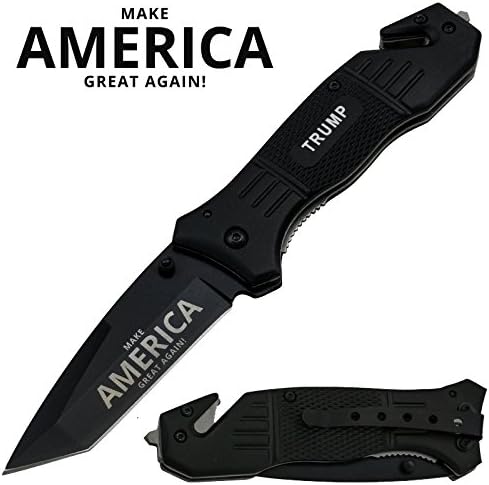 Amazon Com Trump Make America Great Again Assisted Opening Knife With Black Pakkawood Handle Silver Blade Kitchen Dining