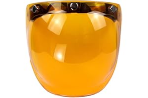 Gigicloud Flip Up Down Shield Visor Lens, Retro 3-Snap Sunscreen Sun Shield Visor Bubble Mirro for Motorcycle Face Helmets,Amber