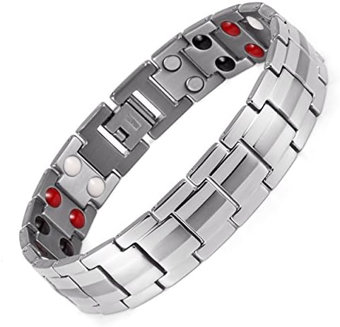 Men Stainless Steel Magnetic Therapy Bracelet For Men Pain Relief for Arthritis and Carpal Tunnel.Magnets, far infrared, germanium, negative Ion four elements( double magnets)