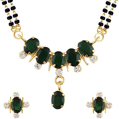 Parijaat Gold Plated Traditional Mangalsutra Pendant with Chain and Earrings for Women