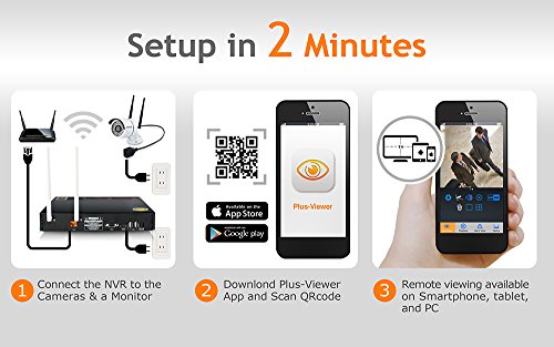 Plustek Wireless NVR Home Security Camera System - 1TB HDD WiFi 5Ghz - Dual Antenna - 4CH Outdoor IR Motion Detection Night Vision Cam- Front Door Driveway Outdoor Surveillance Alarm - Plug & Play - Thumbnail 2