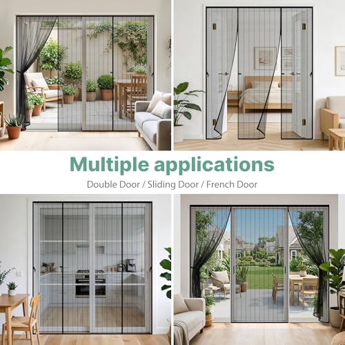 Moustiquaire Porte Magnetique,250x212cm Moustiquaire Baie Vitrée Coulissante,Aimantée Double Ouverture Latérale,Fermeture Automatique,Sans Perçage,Anti-moustiques pour Entree Balcon Salon Veranda