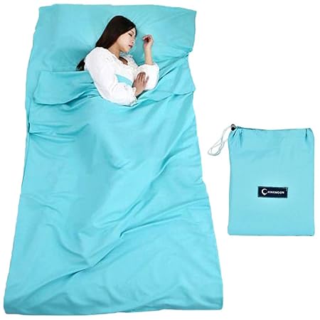 Queta Hüttenschlafsack Schlafsack Reiseschlafsack mit Tragetasche Ideal für Innen Hostels Berghütten Jugendherbergen Camping 