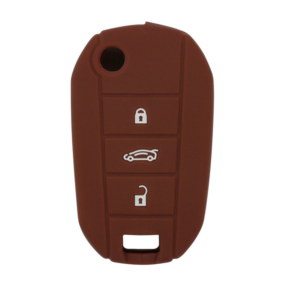 BROVACS Silicone Cover Protector Case Holder Skin Jacket Compatible with PEUGEOT CITROEN 3 Button Flip Remote Key Fob CV4300 Brown