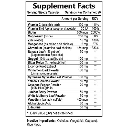 Blood Sugar Support Supplement Highest Potency Glucose Levels Control 2000mg - Natural Insulin Stabilizer - Made in USA - Best Vegan Complex w/Cinnamon, Alpha Lipoic Acid & Chromium - 180 Capsules