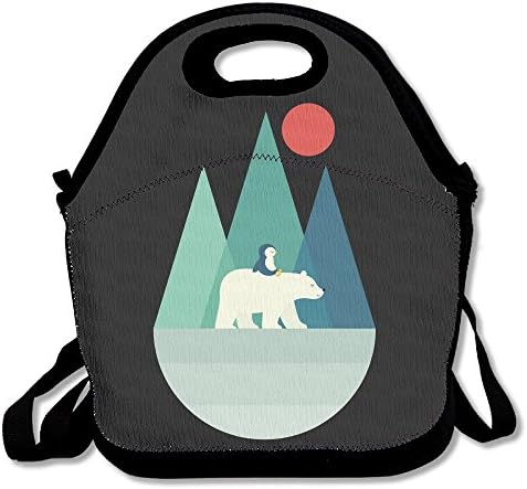 Polar Bear And Penguin Lunch Bags Insulated Travel Picnic Lunchbox Tote Handbag With Shoulder Strap For Women Teens Girls Kids Adults