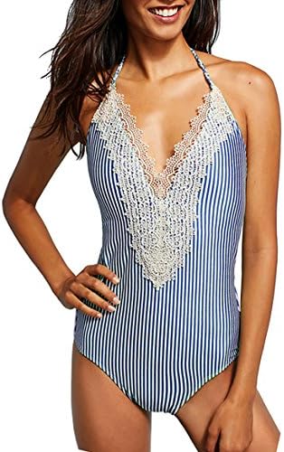 Mitang Women's One Piece Floral Lace Halter Monokini