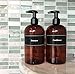 Bottiful Home-16 oz Refillable Empty Durable Translucent Amber PET Plastic Shampoo & Conditioner Bottle Set-B&W Pre-Applied Fully Waterproof Labels-100% Rust-FREE, Clog-FREE, Drip-FREE