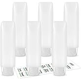 Guokoo 6 Pcs 1 oz Travel Size Toiletries Refillable Travel Bottles, Squeeze Travel Toiletry Bottles with Labels for Toiletry Makeup Travel Containers