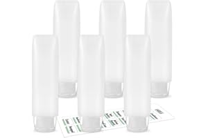 Guokoo 6 Pcs 1 oz Travel Size Toiletries Refillable Travel Bottles, Squeeze Travel Toiletry Bottles with Labels for Toiletry Makeup Travel Containers