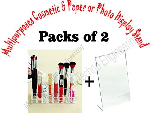 Masarrat Acrylic Dressing Table Organizer,Paper Photo Holder,Makeup Cosmetic Storage Box,Lipstick Nail Paint/Polish Menu &amp; Price List Display Stand Organizer,Paper Holder. (Cosmetic + L Shaped)