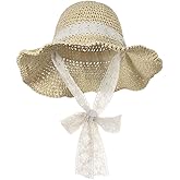 Lady Straw Beach Hat Floppy Wide Brim Portable Sun Hat UV Protection Summer Travel Sunhat with Lace Band