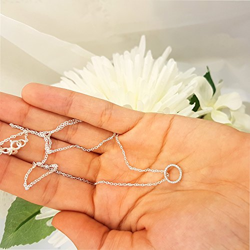 0.10 Carat (ctw) Round White Diamond Circle Pendant 1/10 CT (Silver Chain Included), 14K White Gold