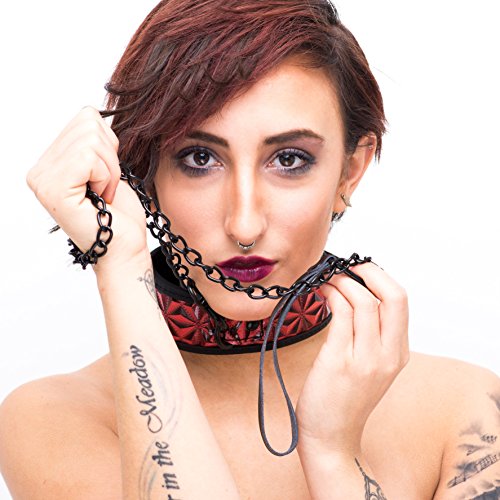 2endsmeet Bondage Collar and Chain Leash Red