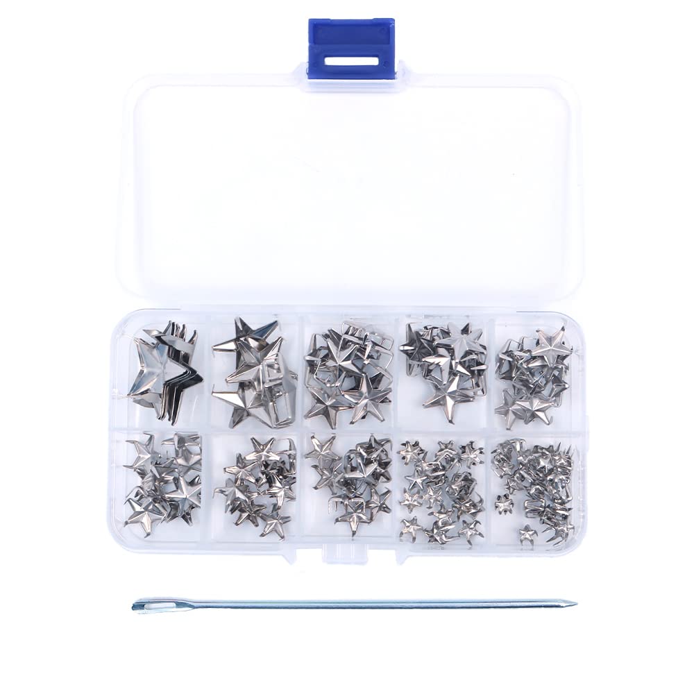 Tiardey 150Pcs Nailhead Star Studs Hand Pressed Metal Punk Rivets for Leather craft, Goth & Accessories, Belt, Designer Clothes and DIY Decoration - Silver
