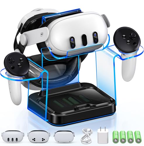Charging Dock Station for Quest 3 / 3S / 2 with 4 Rechargeable Controller Batteries Charging Station for Meta 3 / 3s VR Headset Stand Accessories USB C Cable