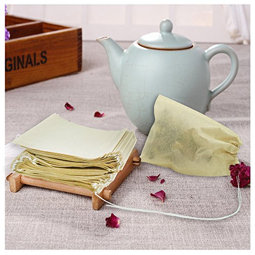 100 Pcs Tea Filter Bags, Disposable Empty Tea Infuser Bag with Drawstring Safe & Natural Material for Loose Leaf Tea and Coffee 2.36 x 3.15 inch - Give 2Pcs Tea bag holders (Initial)