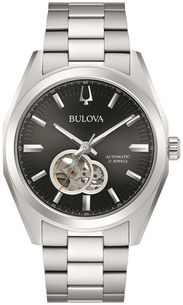 Bulova Men's Classic Surveyor 3-Hand Automatic Watch, Hack Feature, Luminous Hand, Open Aperture, Screw-Back Case, 42mm