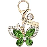 MONNEL MC585 Little Crystal Butterfly Lobster Clasp 3D Charm for Women with Velvet Bag (Green,1 Piece)