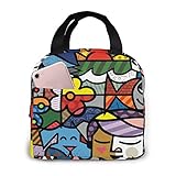 BIAN-61 Romero-Britto Gambar Grafiti Nama Bayu Insulated Lunch Tote Bag Handbag Lunchbox Gourmet Tote Food Container Aluminum Foil for Outdoor Picnic