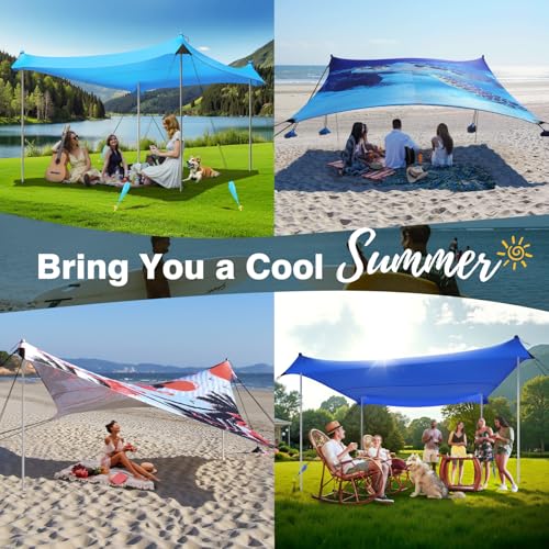 Rhino Valley 3 x 3 m Ultra Stable Portable Beach Tent, UV Protection UPF50+ Super Windproof Beach Tent with 8 Fillable Sand Anchors and 4 Aluminium Rods