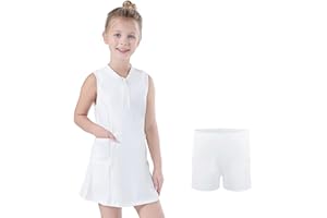 Bezioner Girls Tennis Dress with Shorts Pockets A-Line Golf Outfits Zipper Workout Athletic Dresses Sleeveless Active Dress