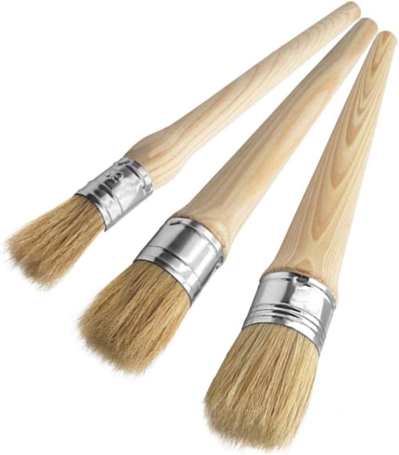 3 Pcs Chalk Paint Wax Brush Set Natural Bristle Round Paint Brushes Furniture Paint Brushes for Furniture Home Decor, Waxing