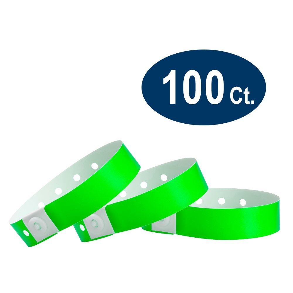 WristCo Neon Green Plastic Wristbands 100 Pack Wristbands For Events Office Products ID Wristbands