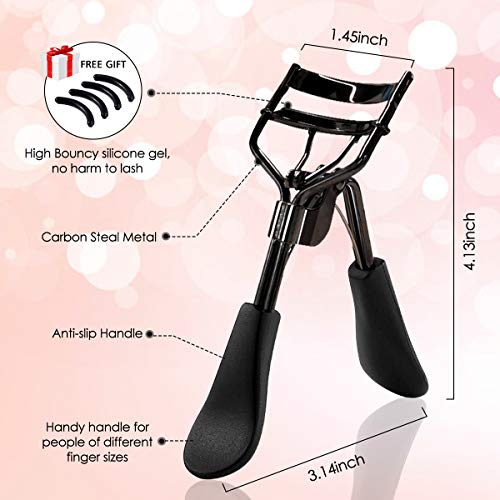 Eyelash Curler,Hizek 3 in 1 Mini Eyelash Curler Kit with Partial Eyelash Curler,Eyelash Extension Tweezers and Silicone Refill Pads,for Eyelashes Curling Natural and Long Lasting - Thumbnail 2