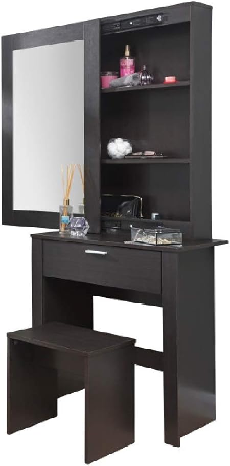 Hobson Espresso Dressing Table Stool Set Makeup Vanity Desk With Large Drawer And Sliding Storage Mirror Amazon Co Uk Kitchen Home