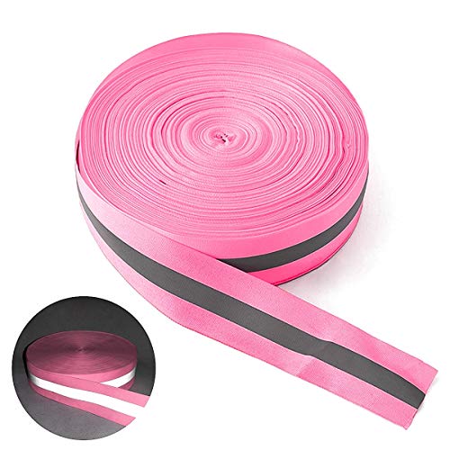 High Visibility Reflective Tape Strip, Fabric Florescent Reflective Safety Tape Sew-on Warning Safety Trim (Pink, 0.98in0.39in)