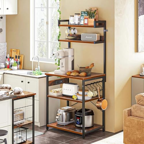 LOKOOY Alacena de Almacenamiento de 5 Niveles, Estante de Cocina con Enchufes y 5 Ganchos，Estante de Microondas, Mueble Multiusos de Cocina, Sala, Oficina，Cafetería