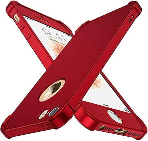moex Cover in Silicone Compatibile con iPhone 5s / 5 / SE (2016) | Effetto Alluminio Spazzolato, Rosso Borgogna