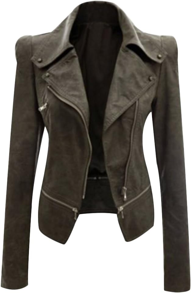 CHICFOR Women's Faux Leather Biker Motorbike Jacket Zipper PU Blazer Slim Fit Short Coat