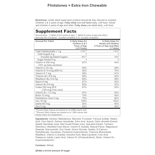FLINTSTONES CHEWABLE KIDS MULTIVITAMIN WITH VITAMIN C, D, B12 & IRON FOR TODDLERS, 90 COUNT