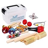 ilovebaby 10 PCS Musical Instruments Set with Maracas, Rhythm Sticks, Nylon Wrist Bell, Wood Sounder, Triangle with Striker, Cymbals, Castanets, Bells, Maracas Eggs and Rattle