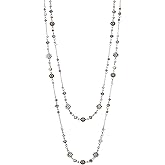 Noessla Layered Long Necklaces for Women Silver Black Beaded Necklace Vintage Flower Costume Jewelry Birthday Gifts for Women