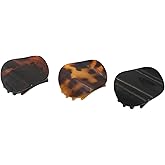 Parcelona French Onde Tortoise Shell Black and Savana Small 2” Celluloid Set of 3 Round Side Slide In Secure Grip Hair Claw for Women and Girls