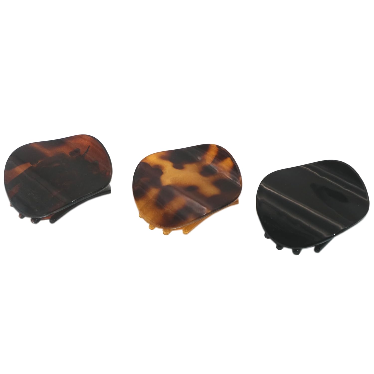 Photo 1 of Parcelona French Onde Tortoise Shell Black and Savana Small 2” Celluloid Set of 3 Round Side Slide In Secure Grip Hair Claw for Women and Girls