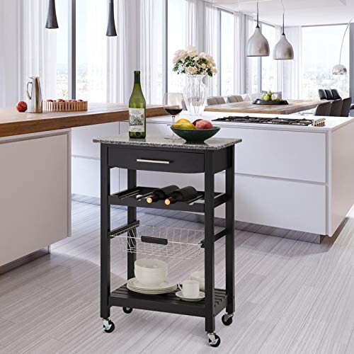 Buy Glitzhome Wood Rolling Kitchen Cart with Marble Top Kitchen Island