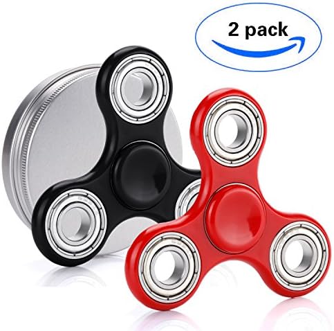 DWJ 2 Pcs Hand Spinner Fidget Toy High Speed Tri-spinner for EDC Focus ADHD Stress Relieve (Black+ Red)