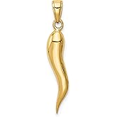 14k Yellow Gold Italian Horn Pendant for Necklace, Cornicello Charm Amulet for Protection from Evil Eye, Unisex Gold Talisman Symbolizing Good Luck, Spiritual Jewelry and Cultural Italian Symbol