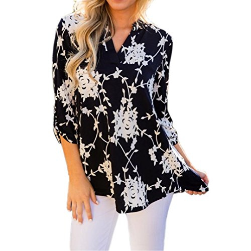 NREALY Women Bohe Casual V Neck Floral Long&Half Sleeve Shirt Print Top Blouse Tee