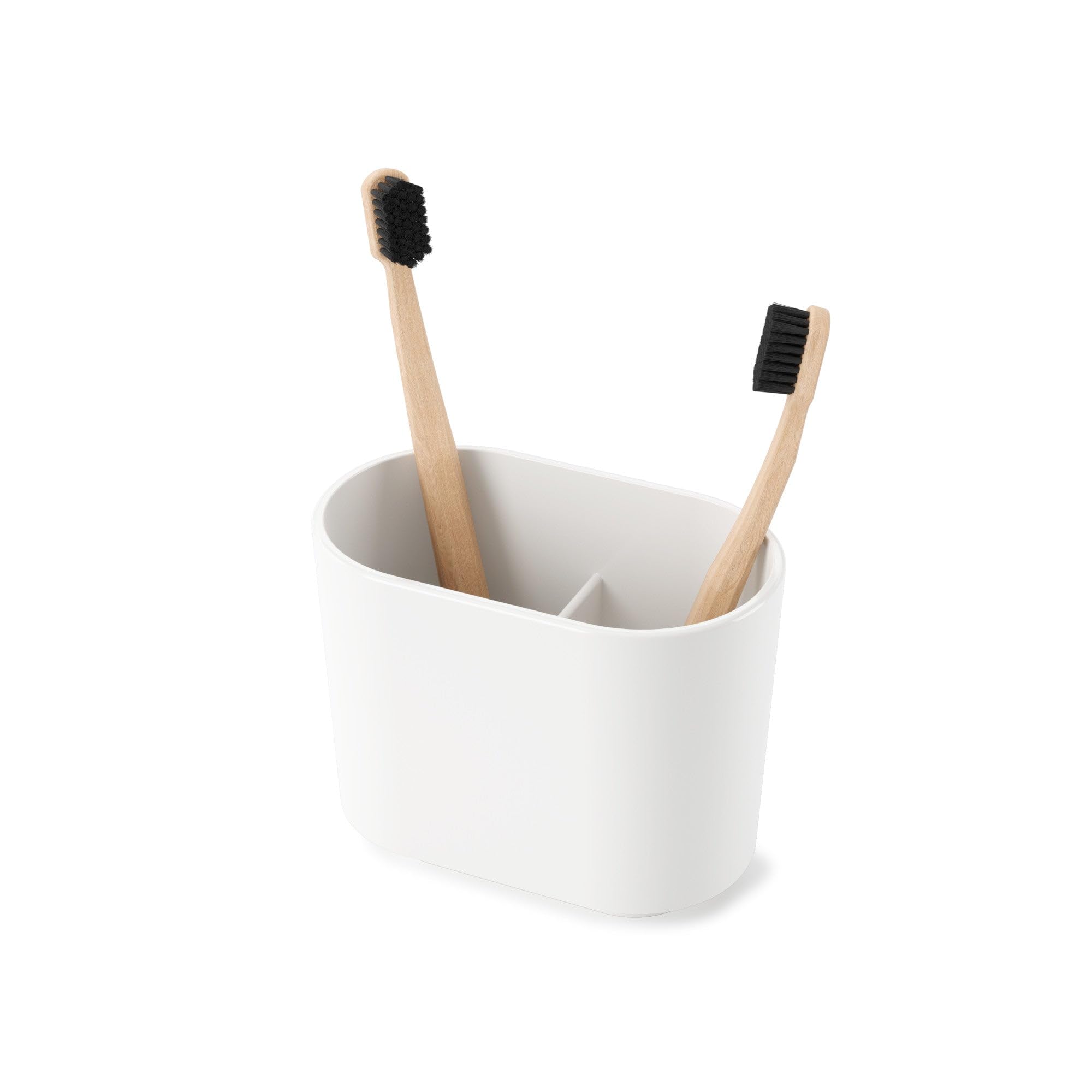 Umbra Step White Toothbrush Holder and Toothpaste Organizer - Modern Bathroom Dental Storage Organizer Holders Stand Rack With Multi-Functional 3 Slots and Dividers - It Doesn't Wobble or Fall Over — image 1