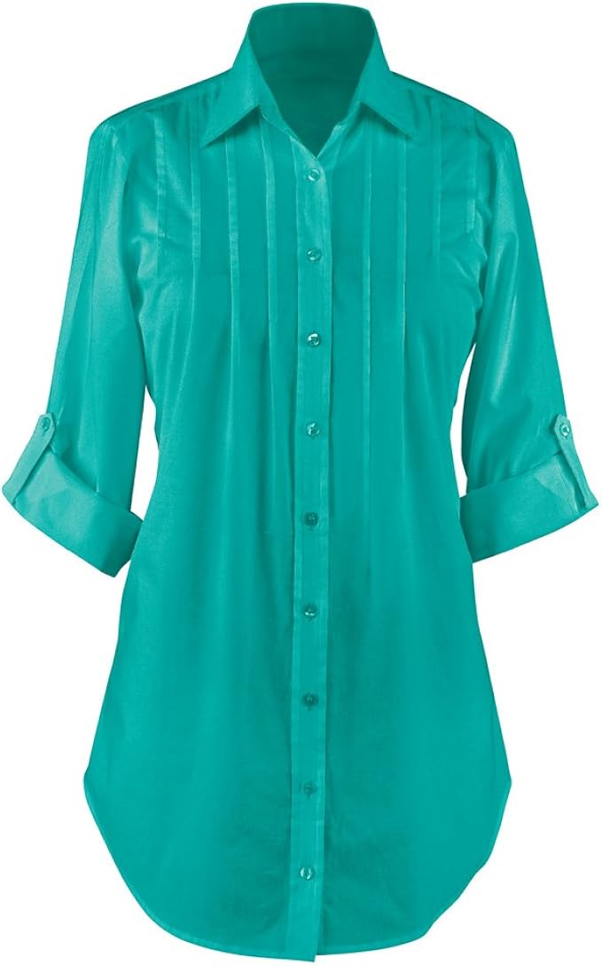 Collared ButtonDown Shirt RollSleeve Pleated Tunic for Any Occasion